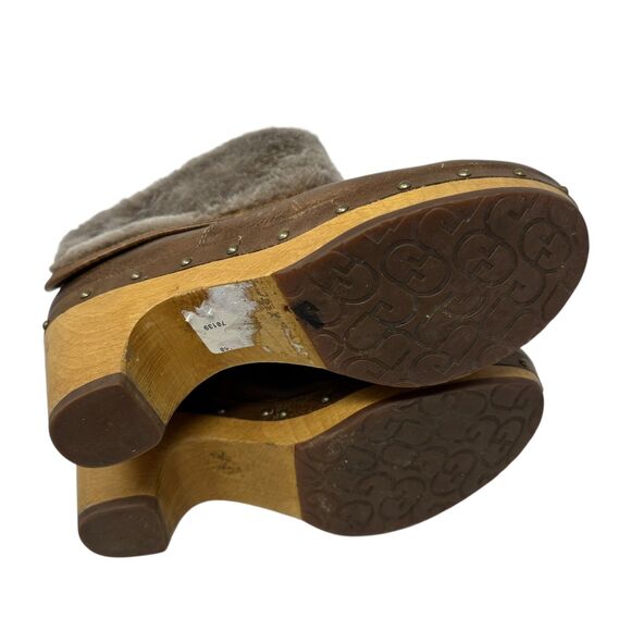 UGG Brown Lynnea Leather Shearling Clog Leather Booties Size 6 - Picture 2 of 8